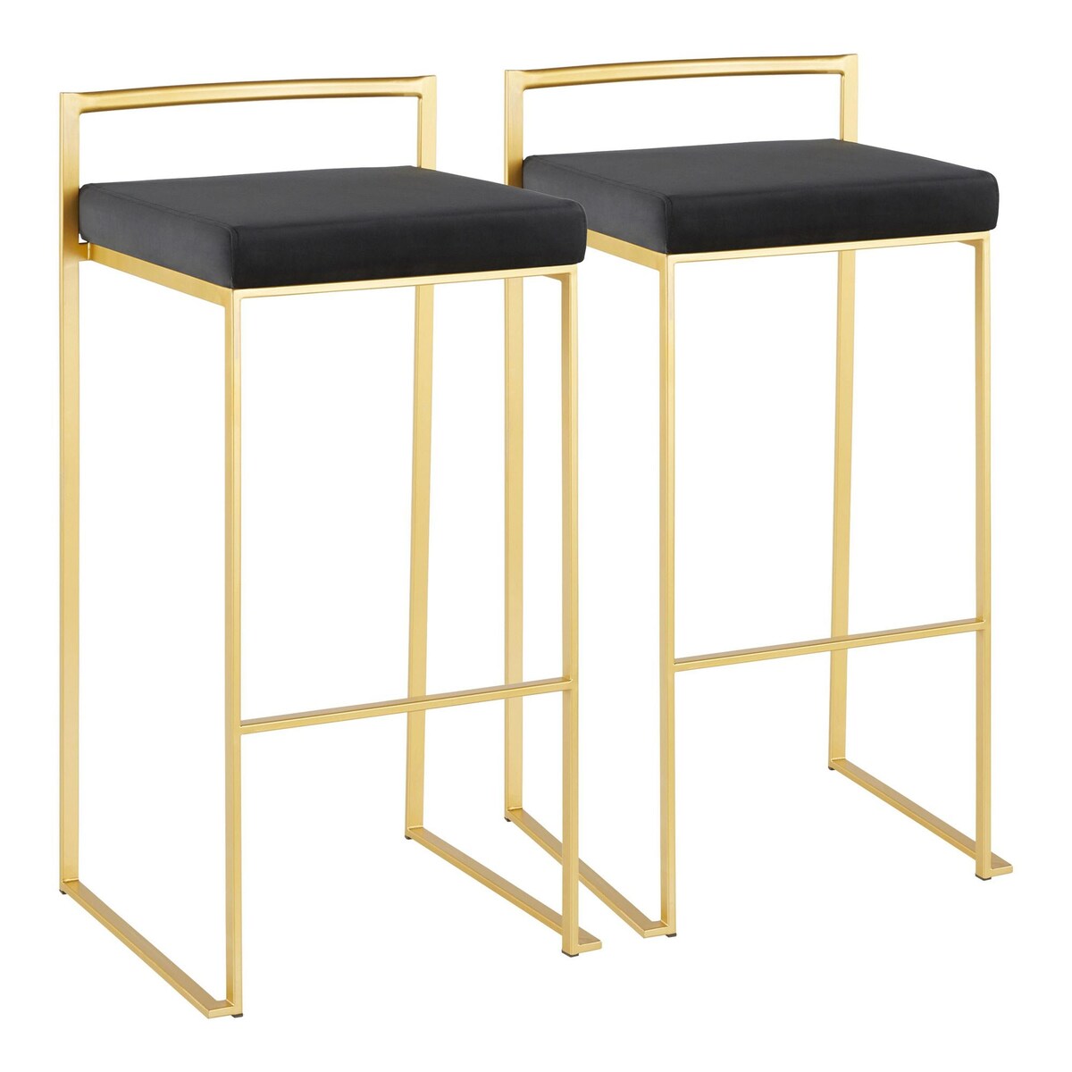 Lumisource Fuji Barstool in Gold with Black Velvet Cushion - Set of 2 - 16"Lx17.5"Wx34"H