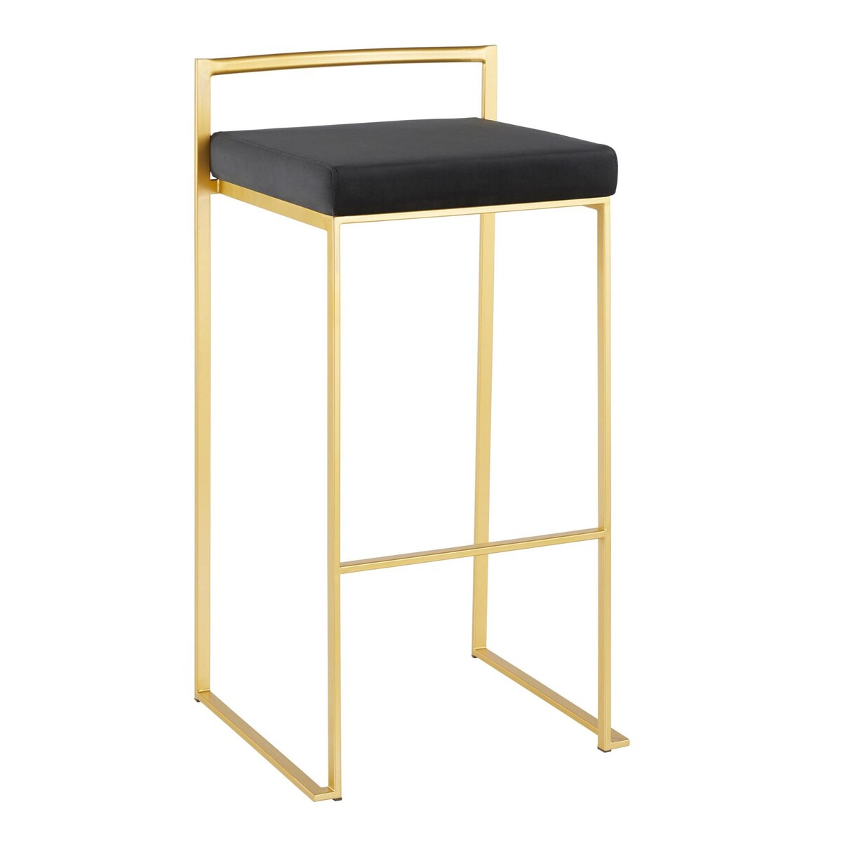 Lumisource Fuji Barstool in Gold with Black Velvet Cushion - Set of 2 - 16"Lx17.5"Wx34"H