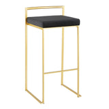Lumisource Fuji Barstool in Gold with Black Velvet Cushion - Set of 2 - 16"Lx17.5"Wx34"H