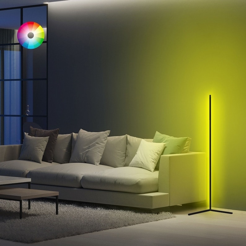 Lumos 47" Color Changing Minimalist Led Floor Lamp, Standing Tall Corner Light - 1" D x 23" W x 47" H