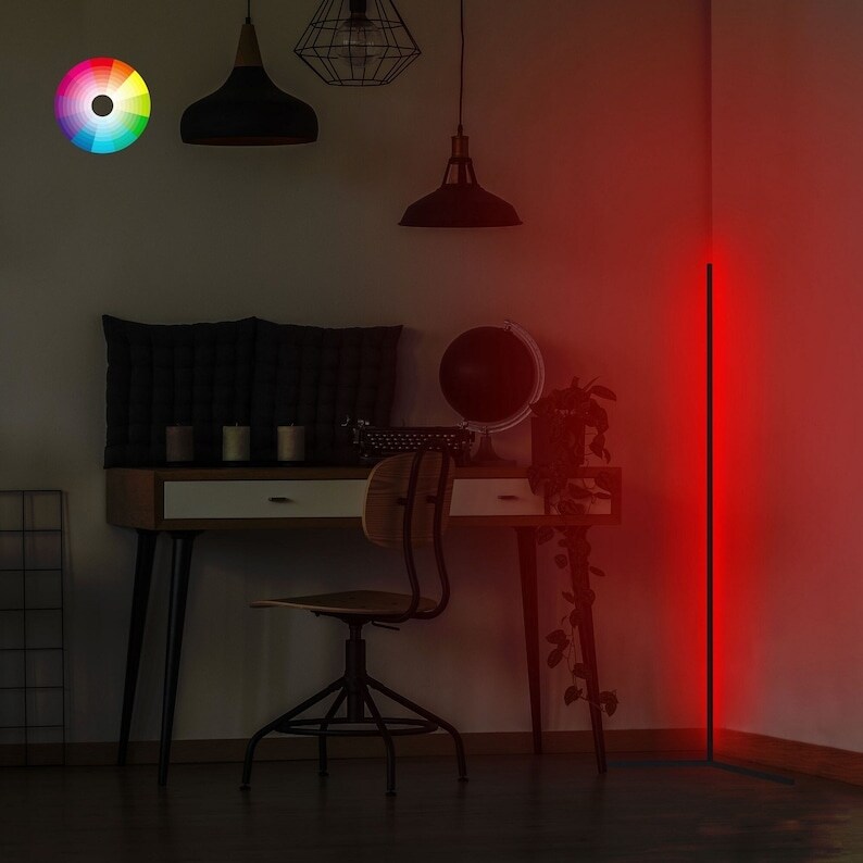 Lumos 47" Color Changing Minimalist Led Floor Lamp, Standing Tall Corner Light - 1" D x 23" W x 47" H