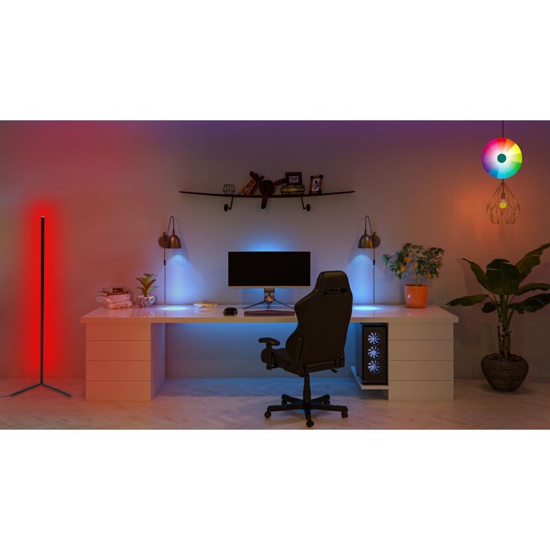 Lumos 47" Color Changing Minimalist Led Floor Lamp, Standing Tall Corner Light - 1" D x 23" W x 47" H