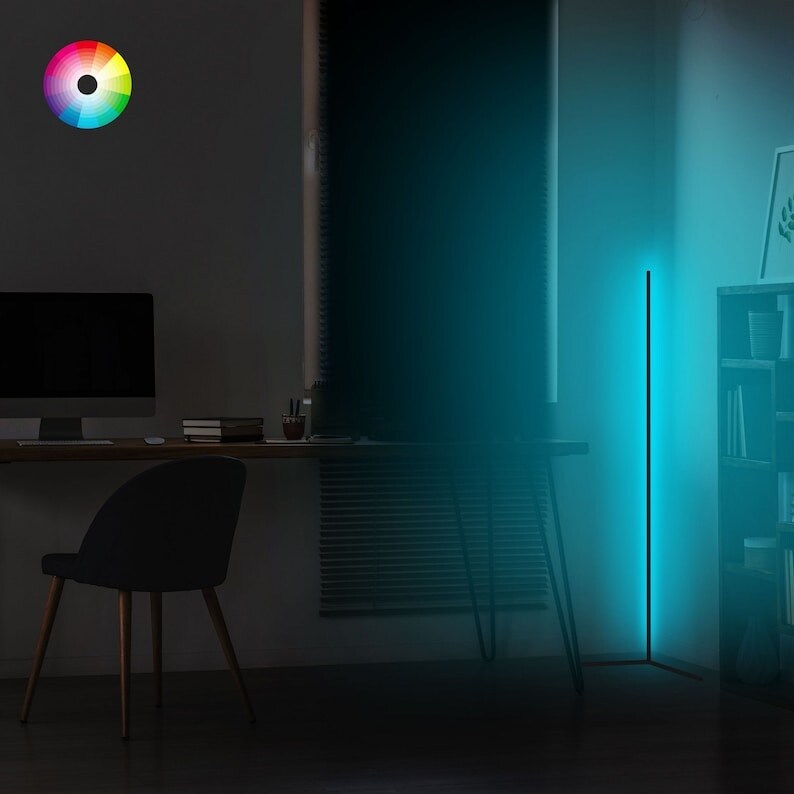 Lumos 47" Color Changing Minimalist Led Floor Lamp, Standing Tall Corner Light - 1" D x 23" W x 47" H