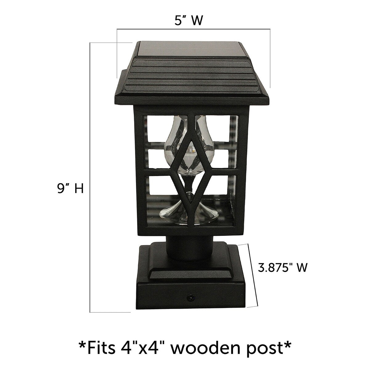 Luna II Black Landscape Solar Deck Post Cap Light w/ Pier Mount 2PK