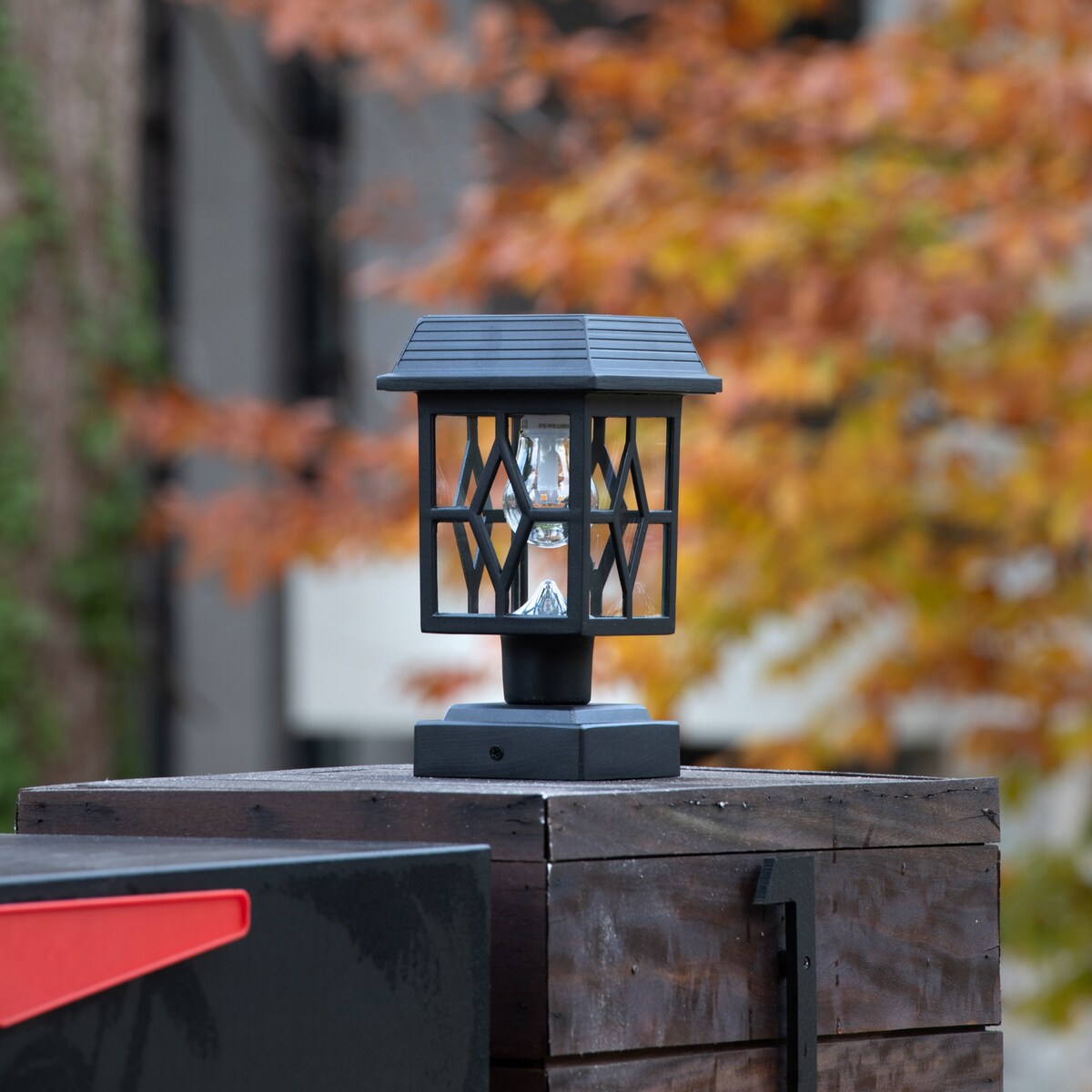 Luna II Black Landscape Solar Deck Post Cap Light w/ Pier Mount 2PK
