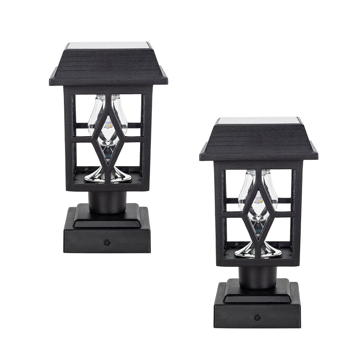 Luna II Black Landscape Solar Deck Post Cap Light w/ Pier Mount 2PK