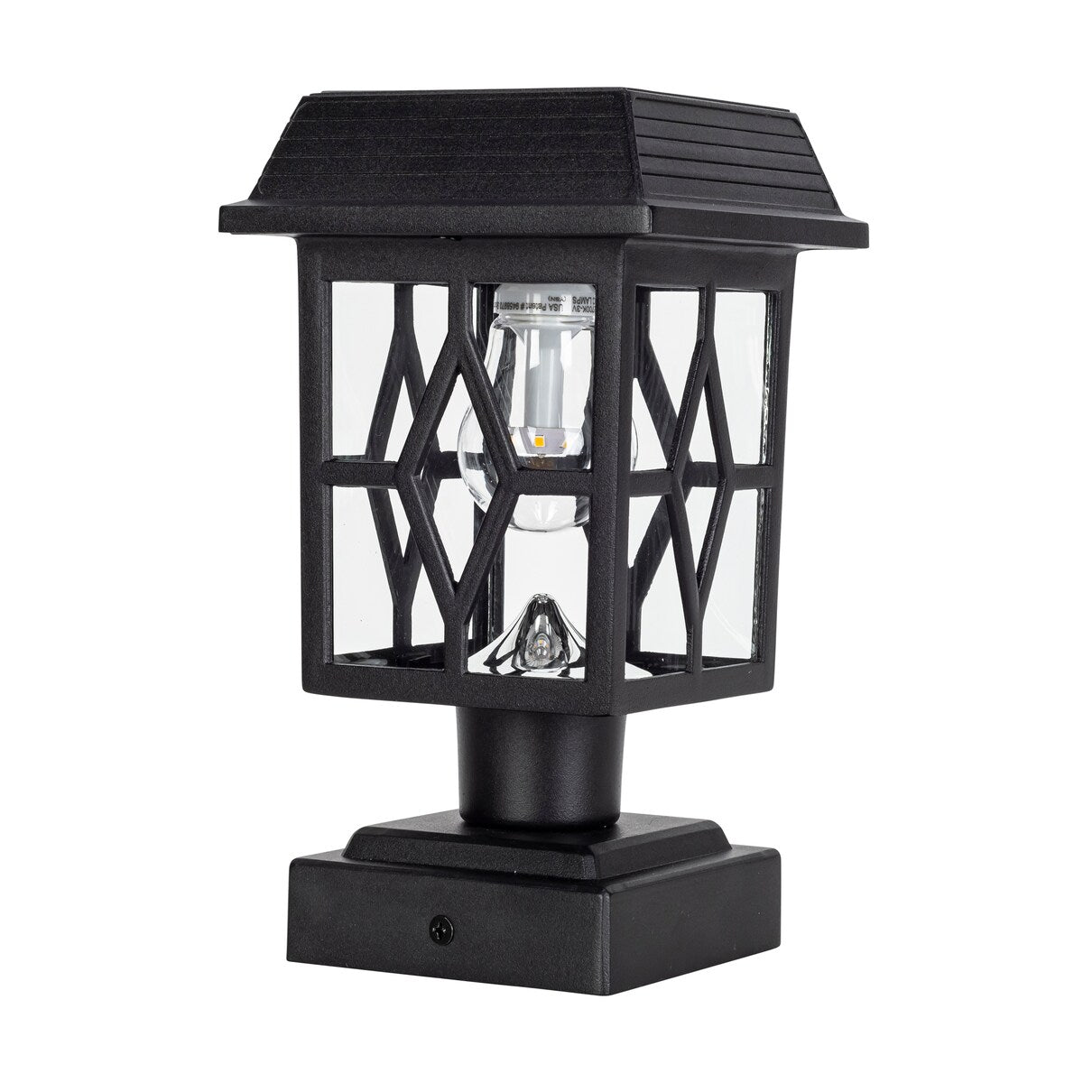 Luna II Black Landscape Solar Deck Post Cap Light w/ Pier Mount 2PK