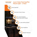 Luna II Black Landscape Solar Deck Post Cap Light w/ Pier Mount 2PK