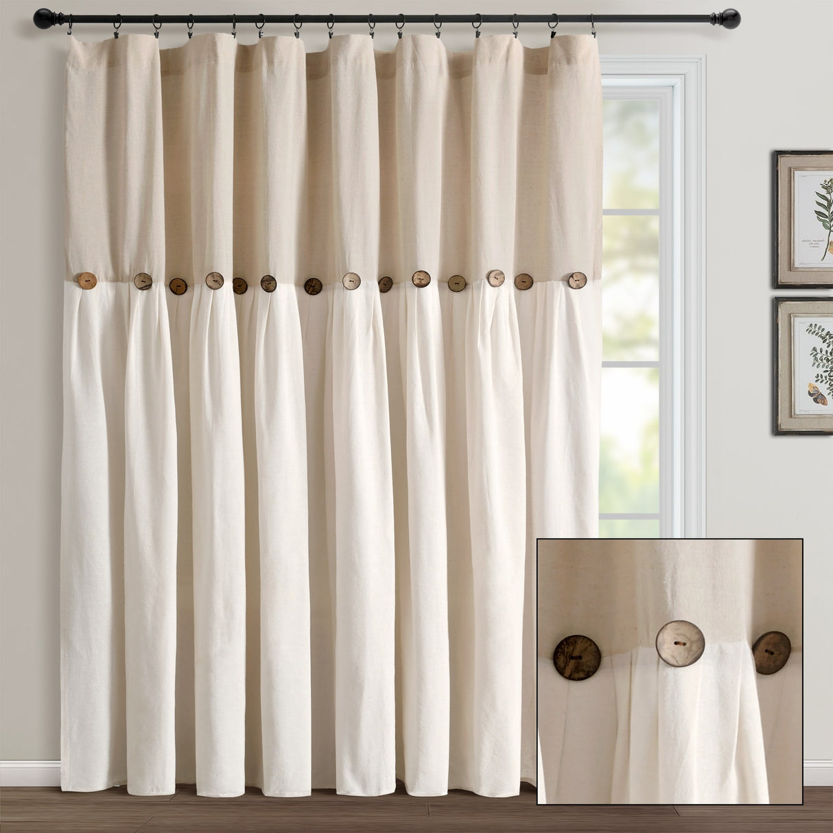 Lush Decor Linen Button Wide Width Single Curtain Panel (1 Panel)