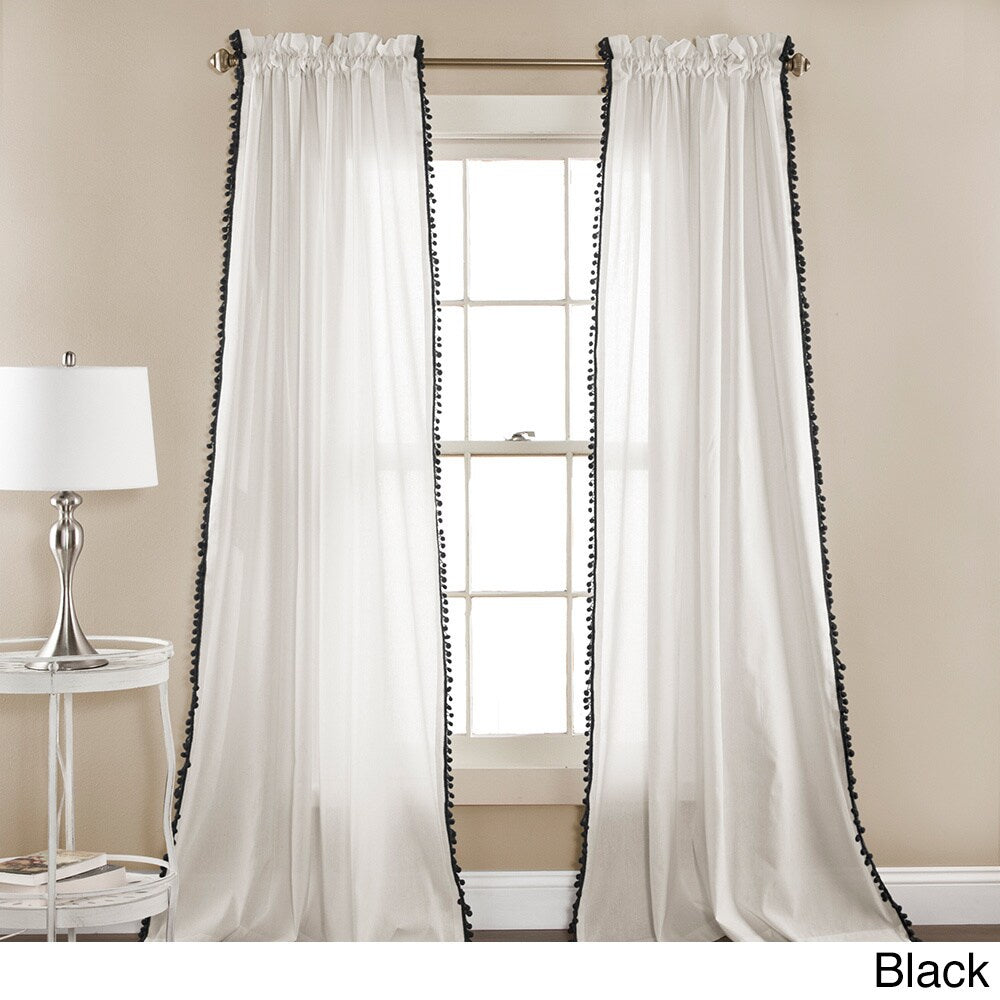 Lush Decor Linen Pom Pom Curtain Panel Pair - 52 x 84