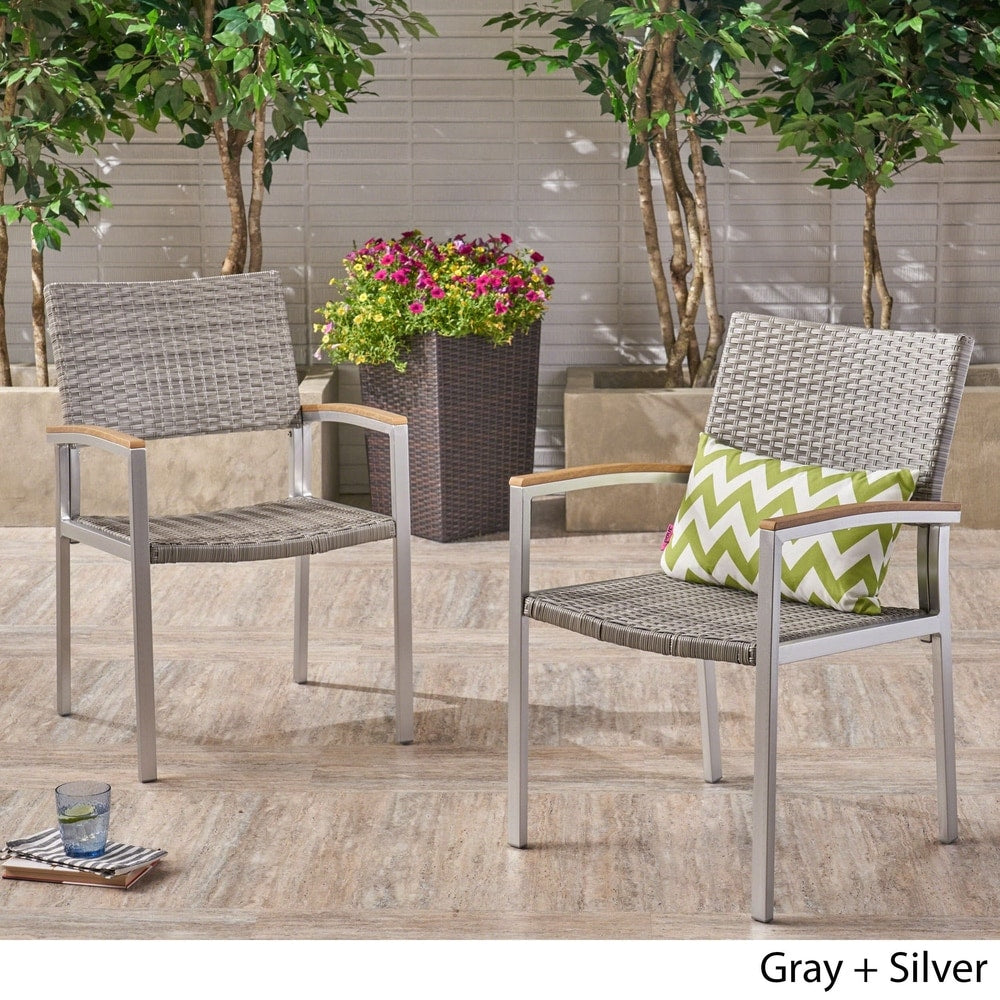 Luton Outdoor Wicker Dining Chair with Aluminum Frame (Set of 2) by Christopher Knight Home
