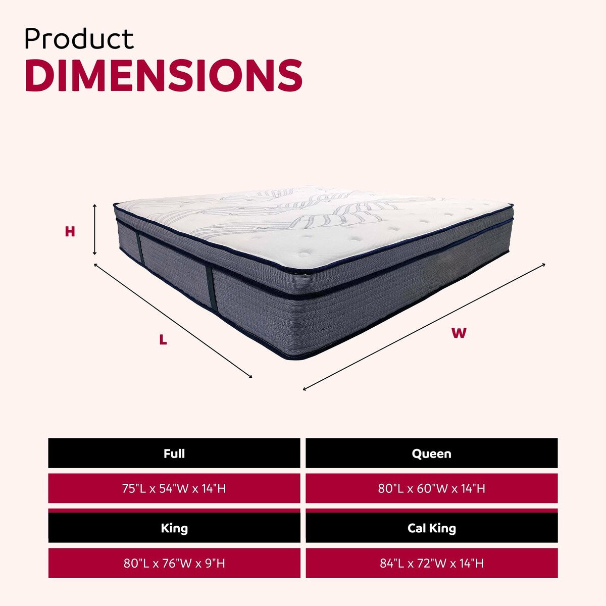 Luxe 14 in. Hybrid Plush Foam Mattress in a Box, White/Gray