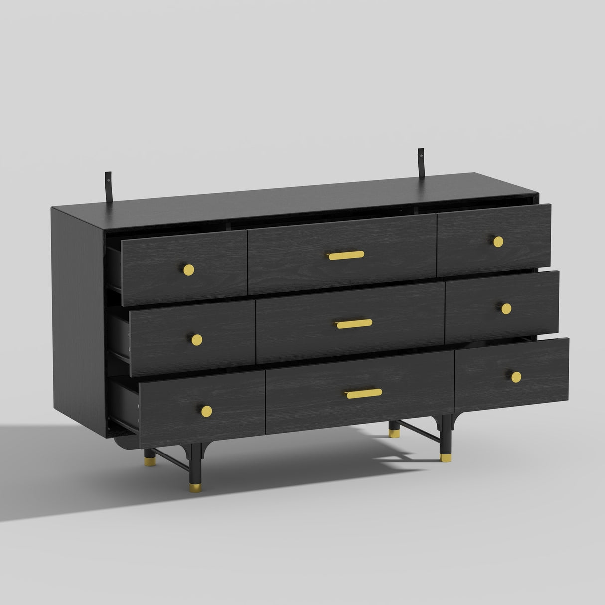 Luxe Matte Black Dresser w/Golden Hardware - Spacious Bedroom Storage