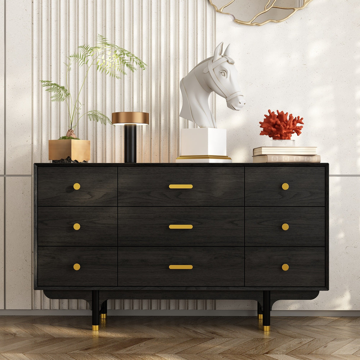 Luxe Matte Black Dresser w/Golden Hardware - Spacious Bedroom Storage