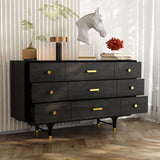Luxe Matte Black Dresser w/Golden Hardware - Spacious Bedroom Storage