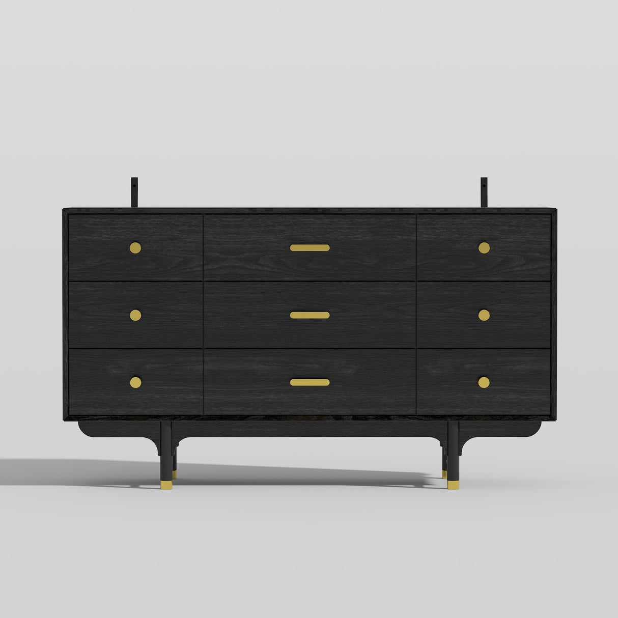 Luxe Matte Black Dresser w/Golden Hardware - Spacious Bedroom Storage
