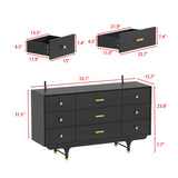 Luxe Matte Black Dresser w/Golden Hardware - Spacious Bedroom Storage