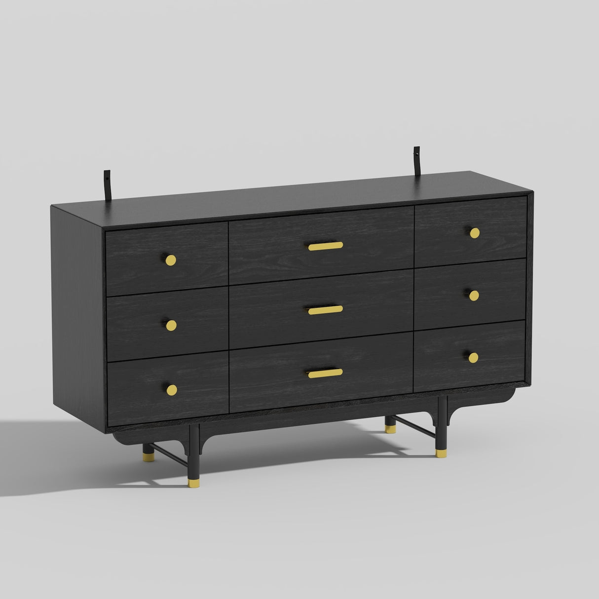 Luxe Matte Black Dresser w/Golden Hardware - Spacious Bedroom Storage