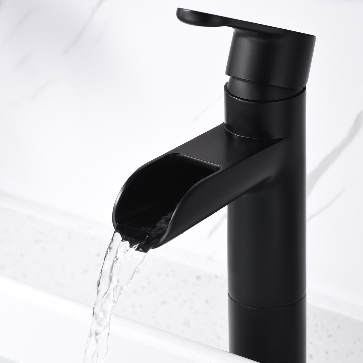 Luxier BSH16-T Waterfall Single Handle 1-Hole Vessel Bathroom Faucet with Drain