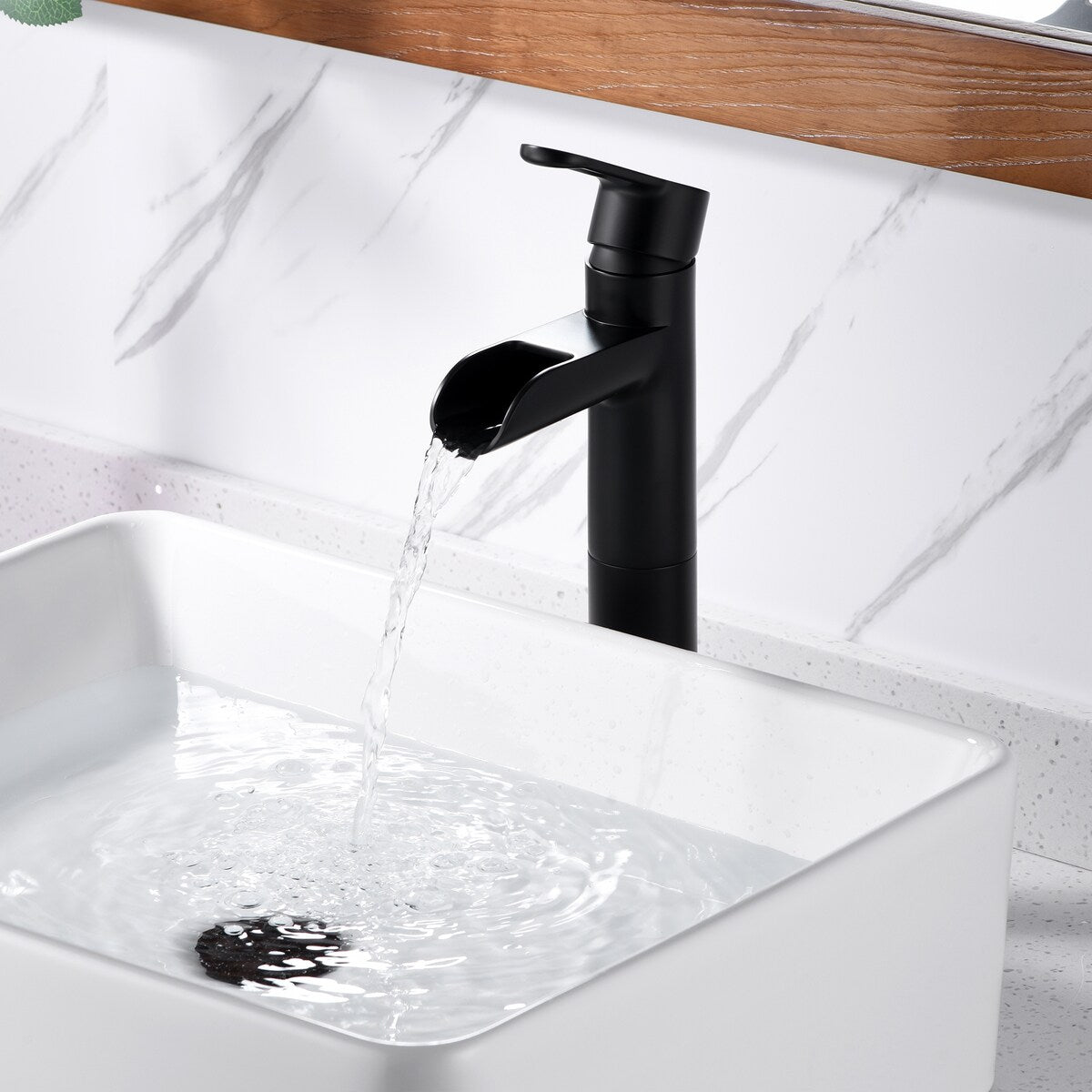 Luxier BSH16-T Waterfall Single Handle 1-Hole Vessel Bathroom Faucet with Drain