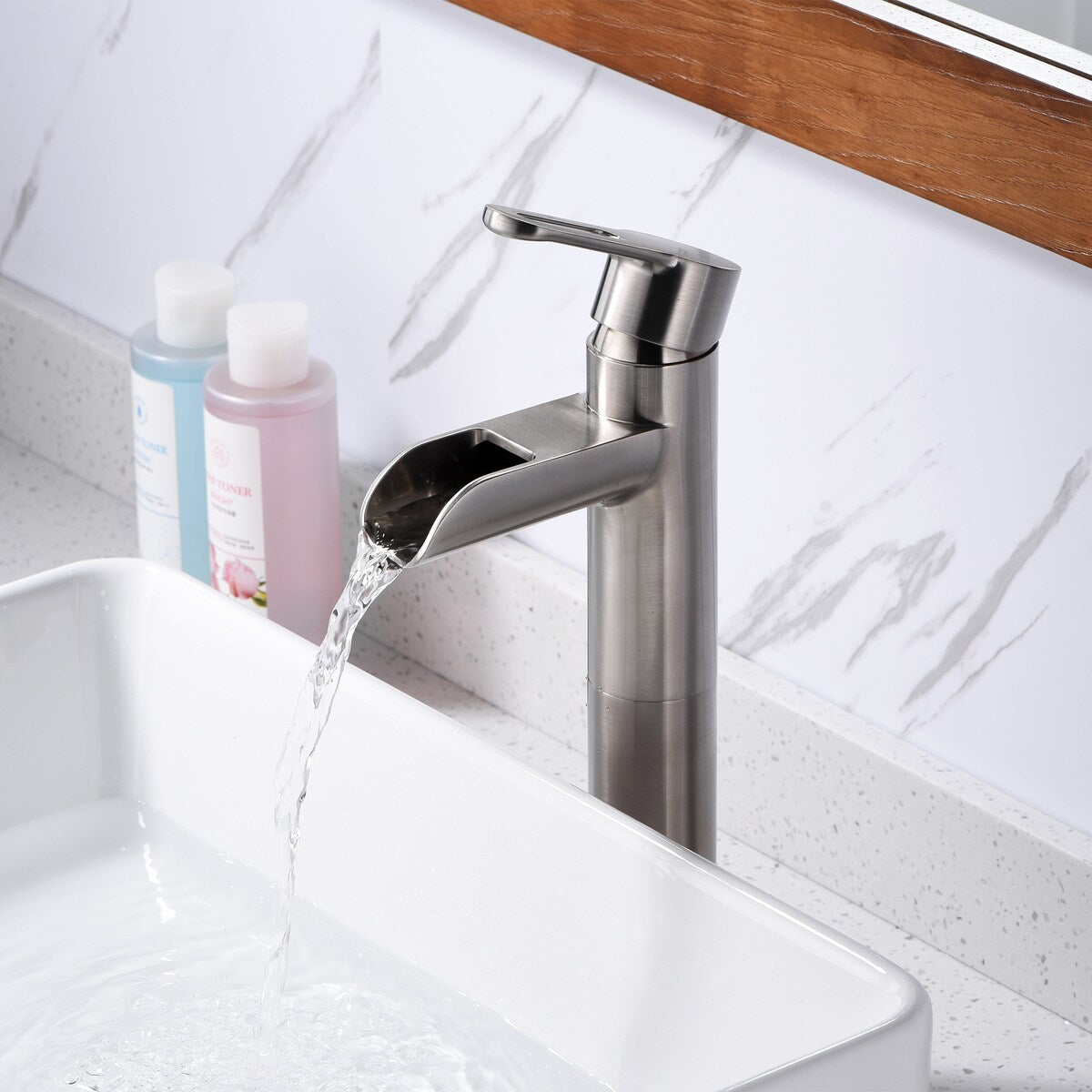 Luxier BSH16-T Waterfall Single Handle 1-Hole Vessel Bathroom Faucet with Drain