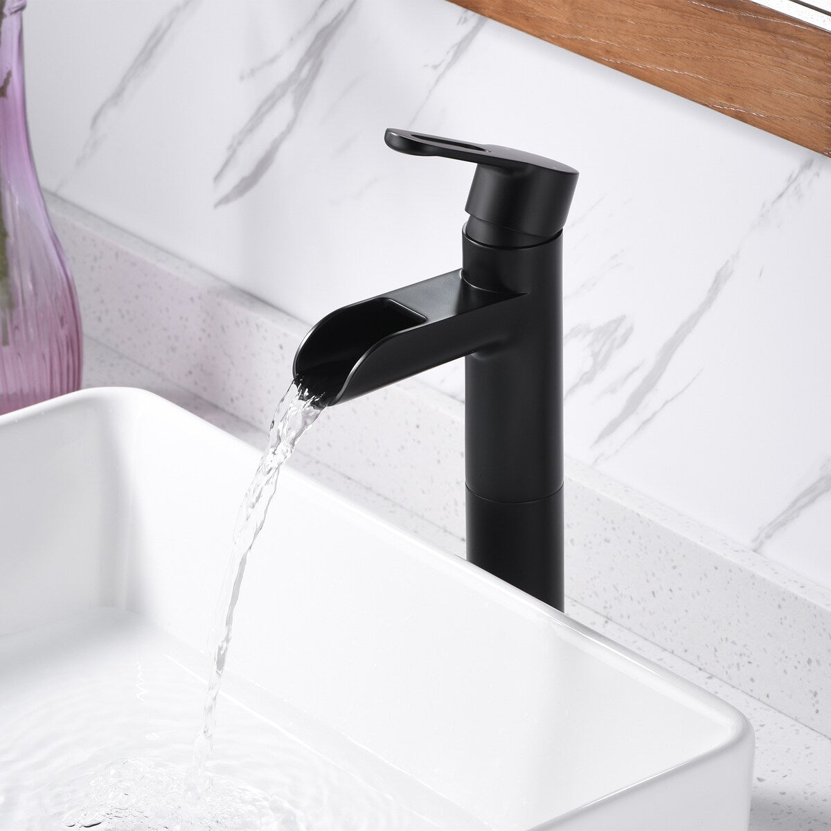 Luxier BSH16-T Waterfall Single Handle 1-Hole Vessel Bathroom Faucet with Drain
