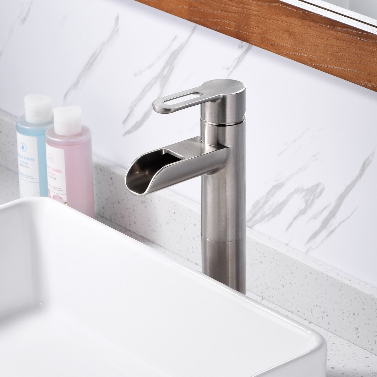 Luxier BSH16-T Waterfall Single Handle 1-Hole Vessel Bathroom Faucet with Drain
