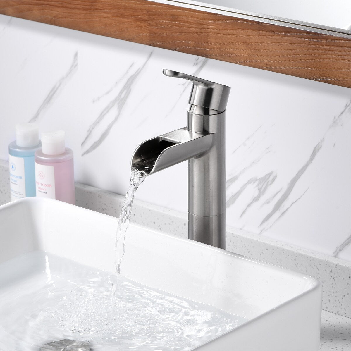 Luxier BSH16-T Waterfall Single Handle 1-Hole Vessel Bathroom Faucet with Drain