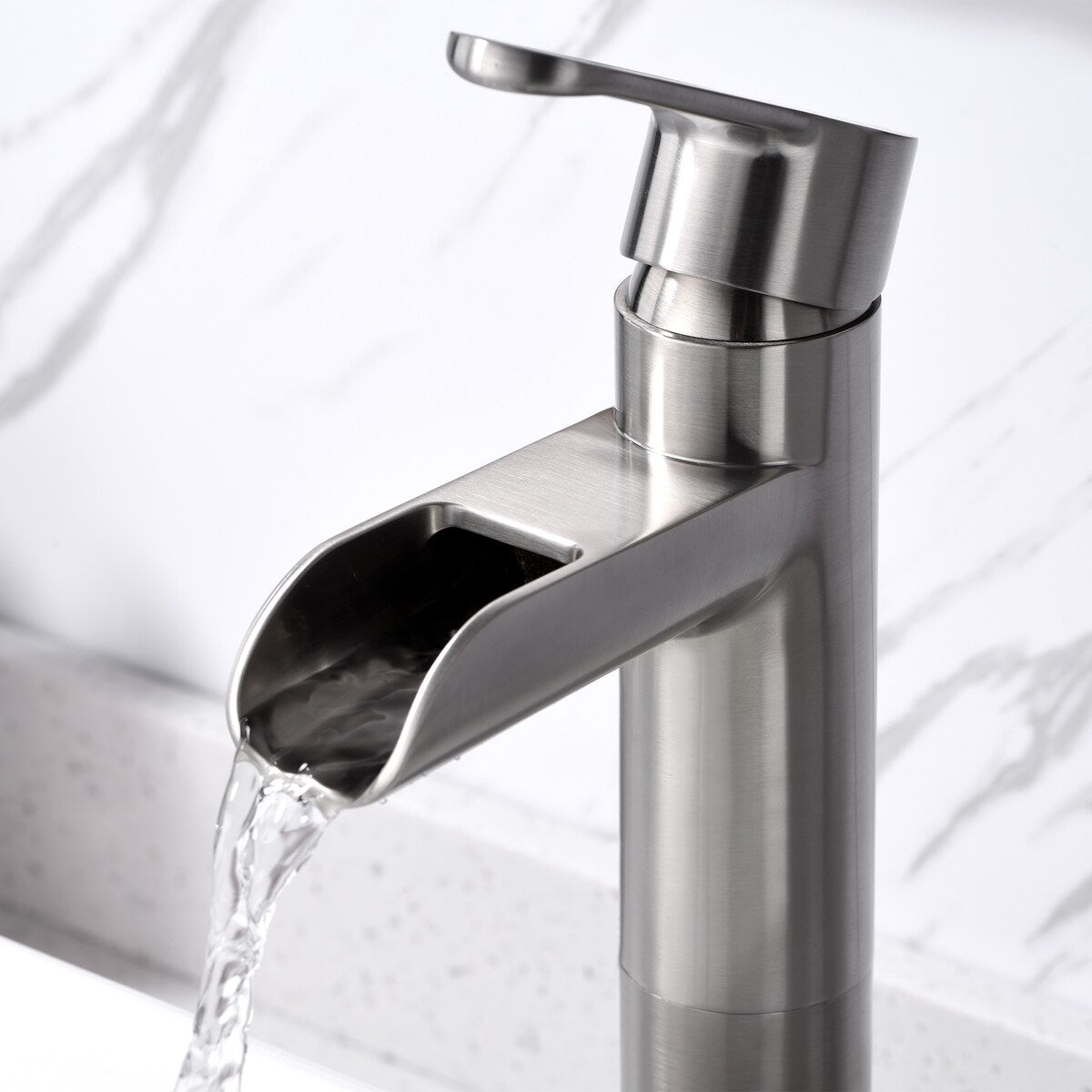 Luxier BSH16-T Waterfall Single Handle 1-Hole Vessel Bathroom Faucet with Drain