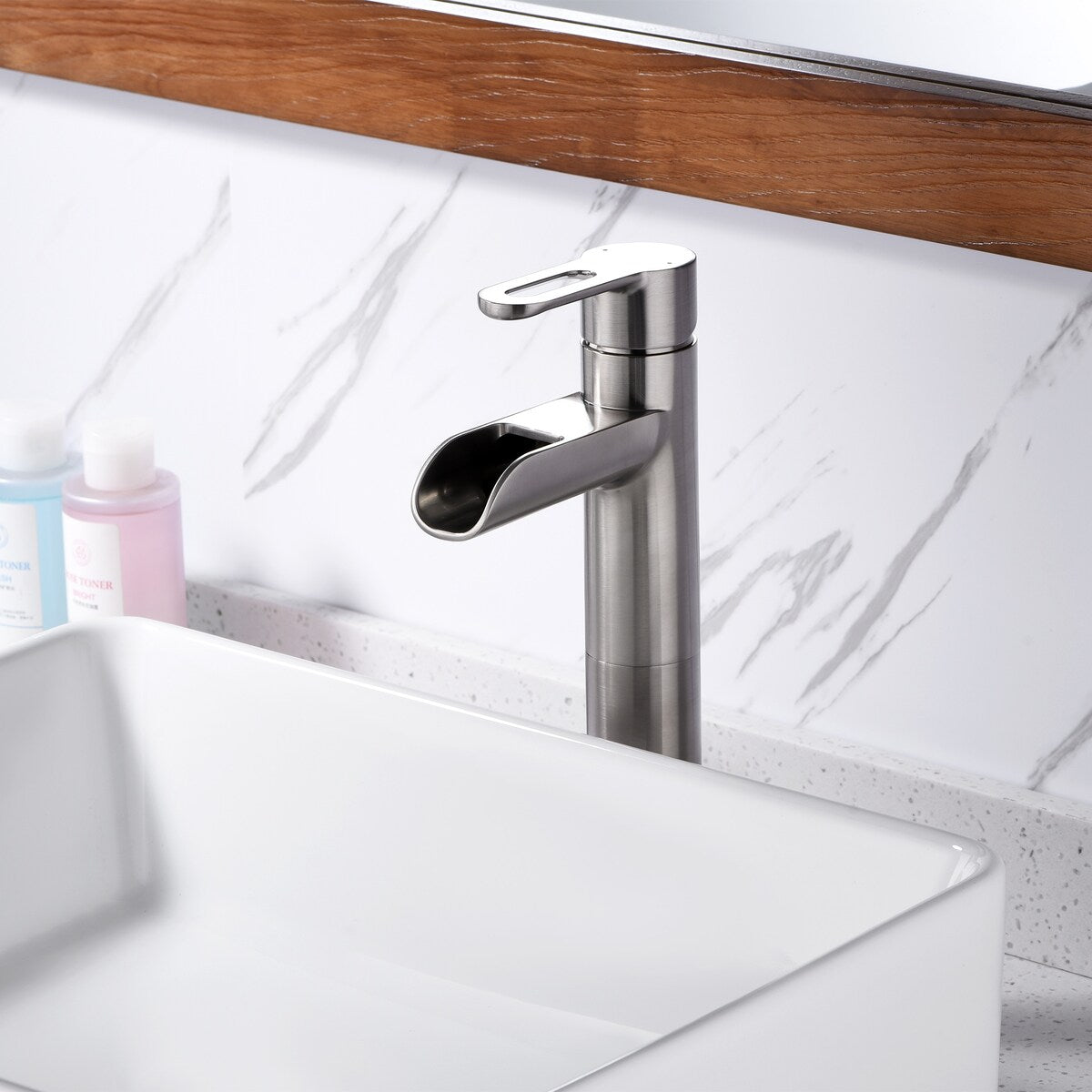 Luxier BSH16-T Waterfall Single Handle 1-Hole Vessel Bathroom Faucet with Drain