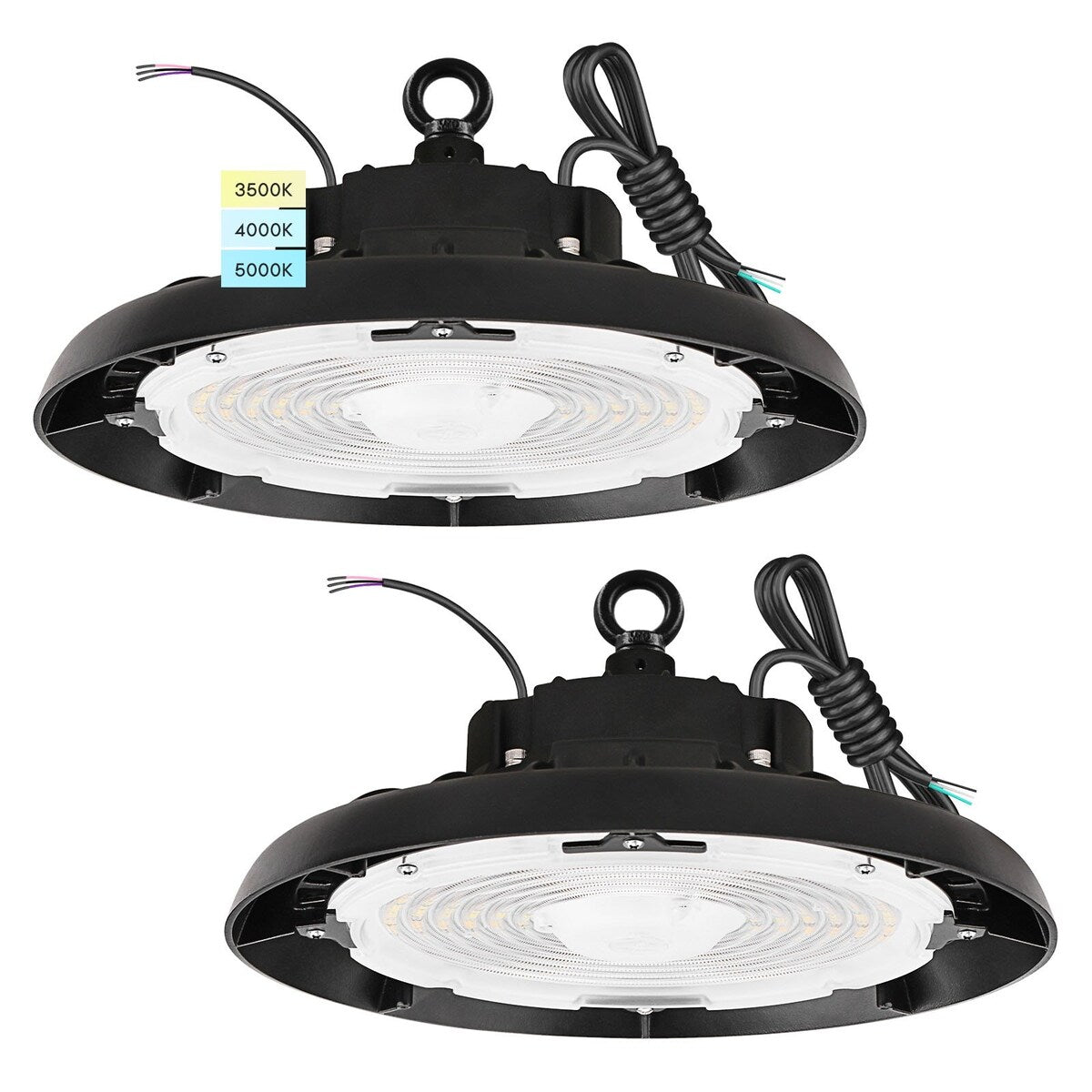 Luxrite 100/120/150W UFO High Bay LED Shop Lights, Up to 22500 Lumens, 3CCT, 5FT Hardwire Cable, IP65, UL 2 Pack