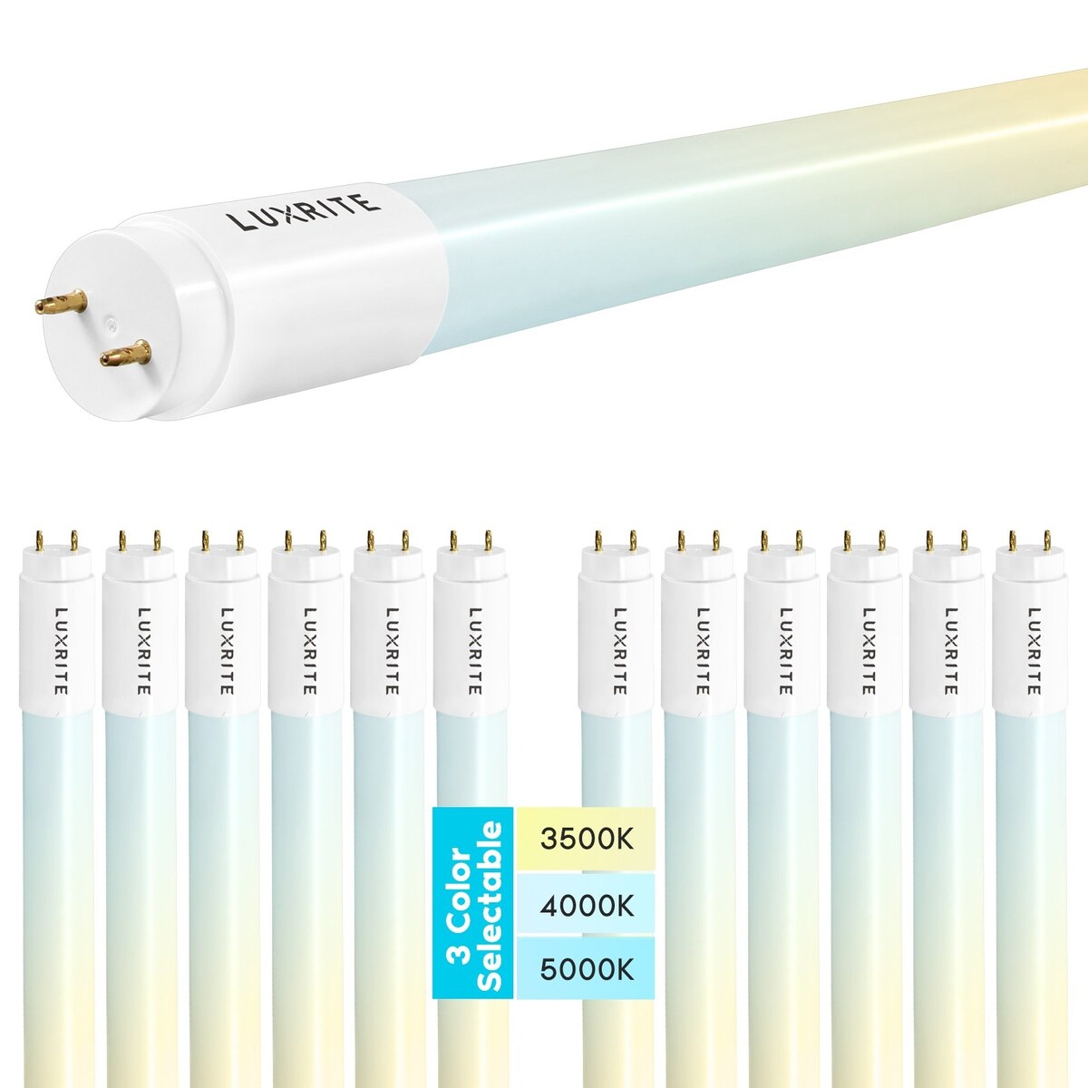 Luxrite 12 Pack 2FT T8 LED Tube Light 8W 17W 3 Color Option Single Overstock