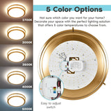 Luxrite 16 Inch LED Flush Mount Ceiling Light 5 Color Selectable Dimmable 24W 1920 Lumens ETL Listed Brushed Brass