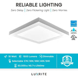 Luxrite 1x1 FT LED Panel Flush Mount Lights, 18W Edge-Lit, 5 Color Options, 1500 Lumens, Damp Rated, UL Listed (4 Pack)