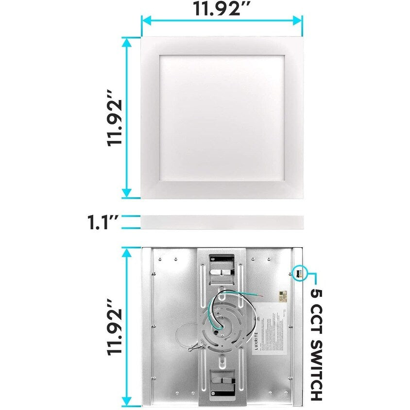 Luxrite 1x1 FT LED Panel Flush Mount Lights, 18W Edge-Lit, 5 Color Options, 1500 Lumens, Damp Rated, UL Listed (4 Pack)