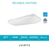 Luxrite 2FT Puff LED Flush Mount Light Fixture, 34W, 3500 Lumens, 110-277V, Energy Star & ETL Listed, Damp Rated