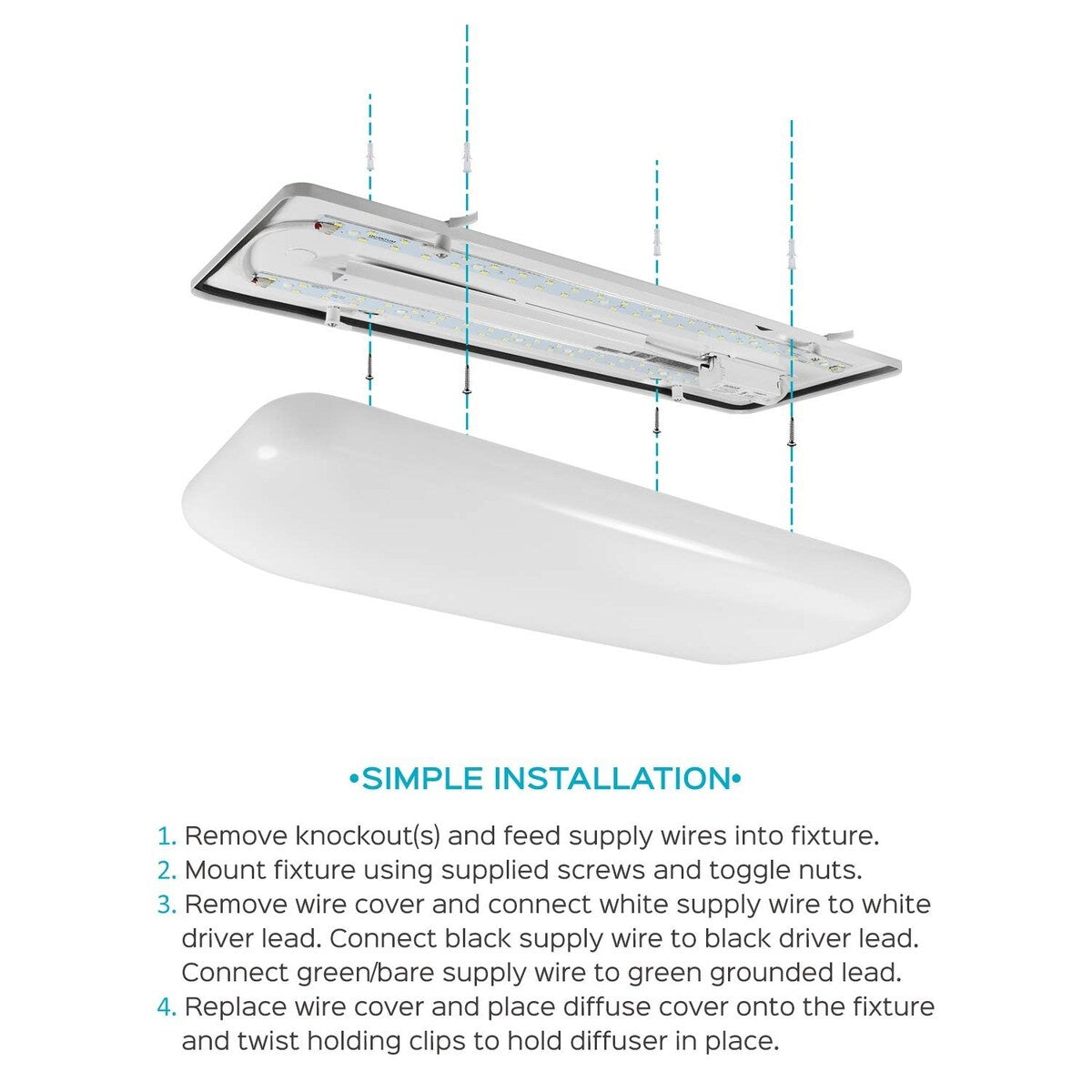 Luxrite 2FT Puff LED Flush Mount Light Fixture, 34W, 3500 Lumens, 110-277V, Energy Star & ETL Listed, Damp Rated