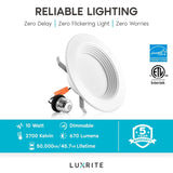 Luxrite 4 Inch Dimmable LED Recessed Lights, 10W (60W Equivalent), 700 Lumens, Baffle Trim, IC & Damp Rated (12 Pack)