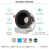 Luxrite 4 Inch LED Recessed Lighting, 18W, CRI 90, 5 Color Options 2700K-5000K, 1500 Lumens, Dimmable, Wet Rated - Black