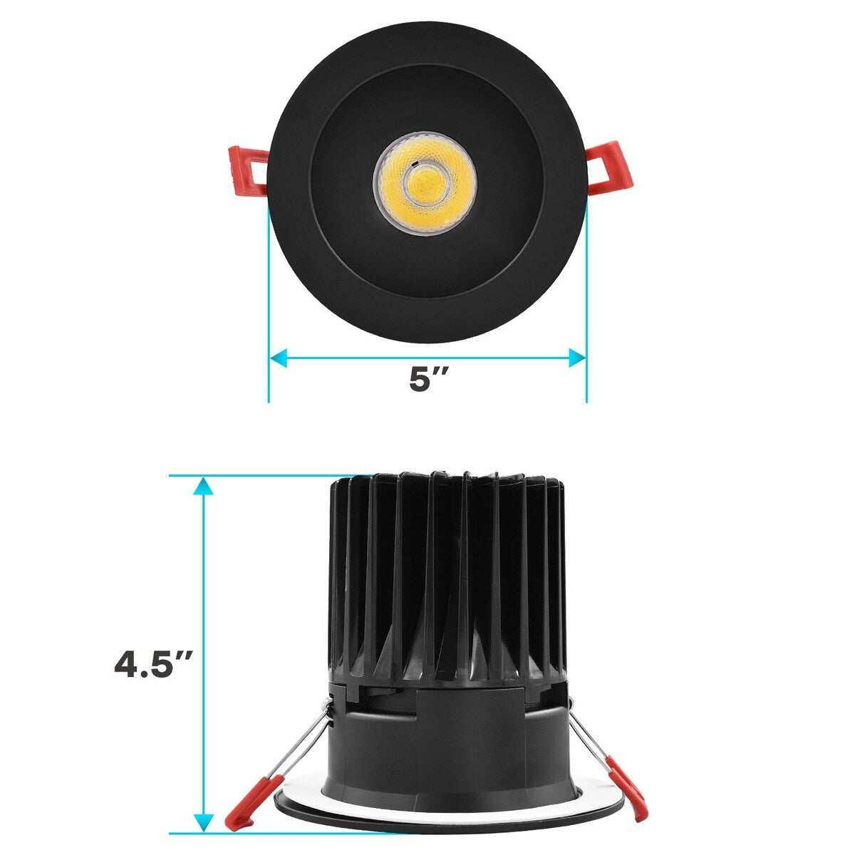 Luxrite 4 Inch LED Recessed Lighting, 18W, CRI 90, 5 Color Options 2700K-5000K, 1500 Lumens, Dimmable, Wet Rated - Black