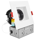 Luxrite 4" Square LED Recessed Light J-Box 15W 5 Color Options 1100 Lumens Dimmable Wet Rated IC Rated Smooth Trim