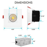Luxrite 4" Square LED Recessed Light J-Box 15W 5 Color Options 1100 Lumens Dimmable Wet Rated IC Rated Smooth Trim