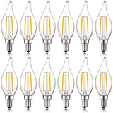 Luxrite 4W Vintage Candelabra LED Bulbs Dimmable, 400 Lumens, 40W Equivalent, Flame Tip Clear Glass, E12 Base (12 Pack)