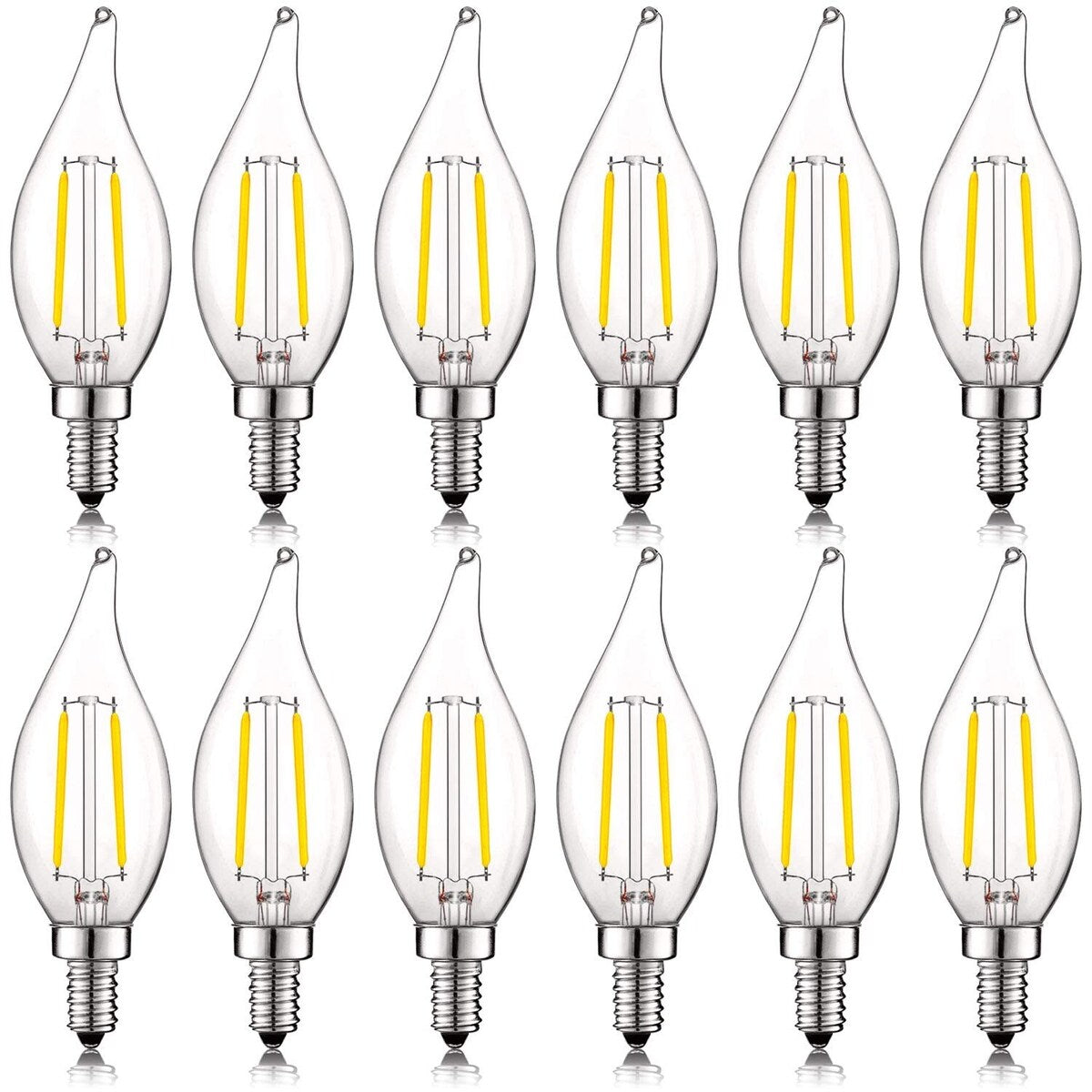 Luxrite 4W Vintage Candelabra LED Bulbs Dimmable, 400 Lumens, 40W Equivalent, Flame Tip Clear Glass, E12 Base (12 Pack)