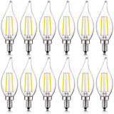 Luxrite 4W Vintage Candelabra LED Bulbs Dimmable, 400 Lumens, 40W Equivalent, Flame Tip Clear Glass, E12 Base (12 Pack)