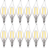 Luxrite 4W Vintage Candelabra LED Bulbs Dimmable, 400 Lumens, 40W Equivalent, Flame Tip Clear Glass, E12 Base (12 Pack)