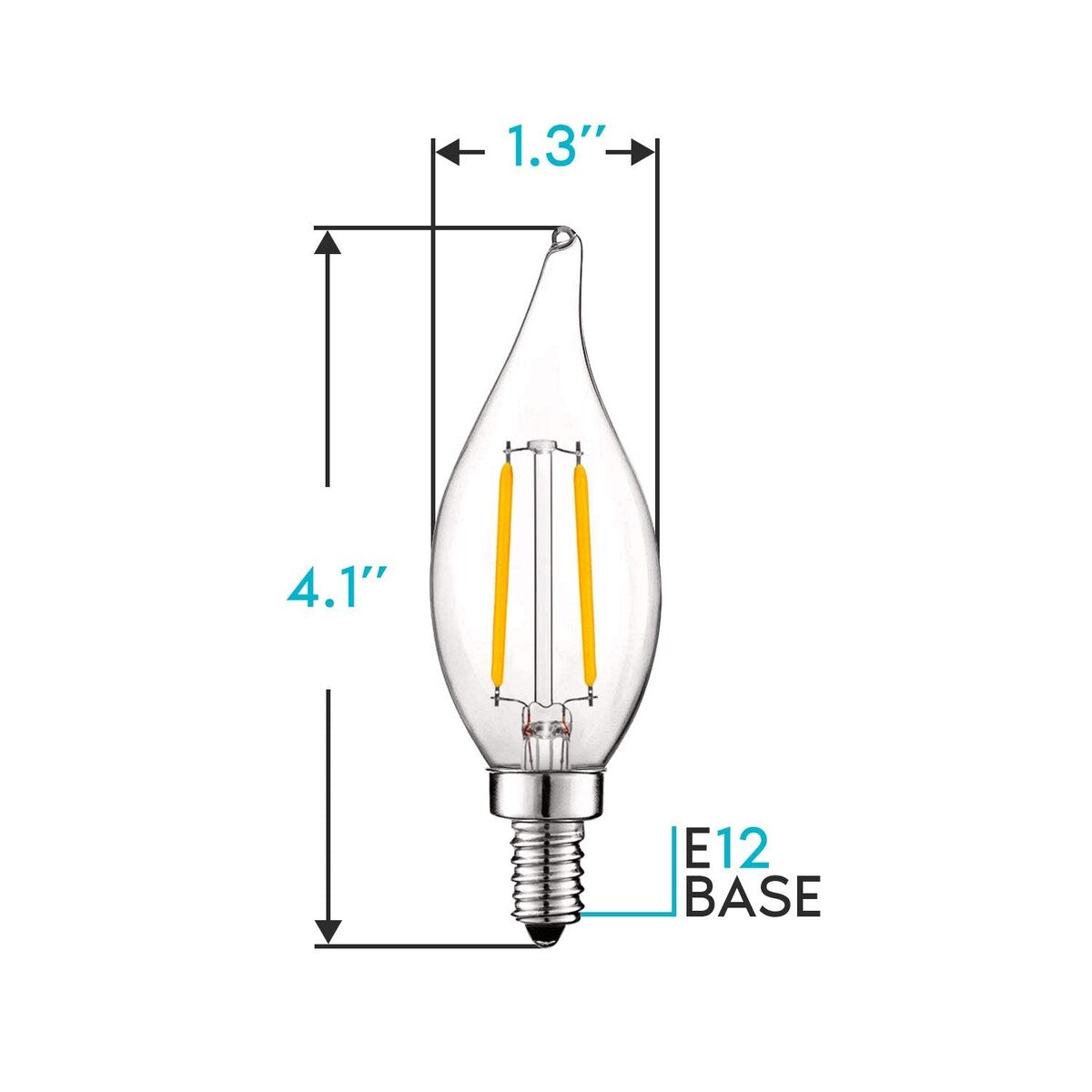 Luxrite 4W Vintage Candelabra LED Bulbs Dimmable, 400 Lumens, 40W Equivalent, Flame Tip Clear Glass, E12 Base (12 Pack)