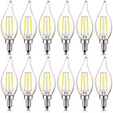 Luxrite 4W Vintage Candelabra LED Bulbs Dimmable, 400 Lumens, 40W Equivalent, Flame Tip Clear Glass, E12 Base (12 Pack)