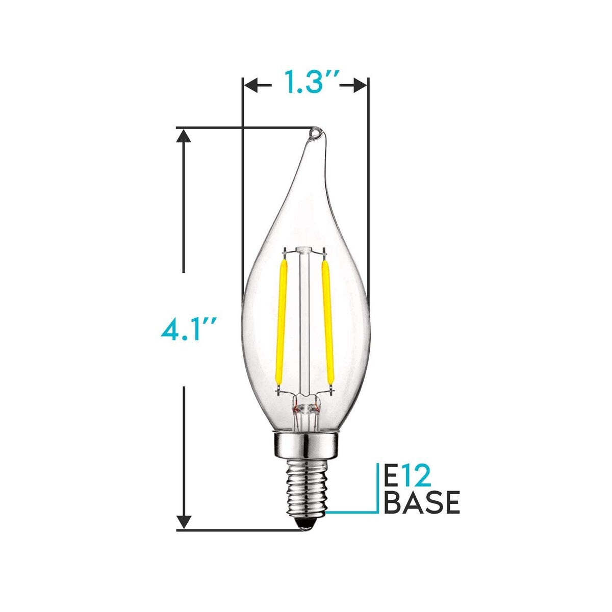 Luxrite 4W Vintage Candelabra LED Bulbs Dimmable, 400 Lumens, 40W Equivalent, Flame Tip Clear Glass, E12 Base (12 Pack)