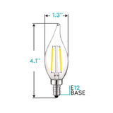 Luxrite 4W Vintage Candelabra LED Bulbs Dimmable, 400 Lumens, 40W Equivalent, Flame Tip Clear Glass, E12 Base (12 Pack)